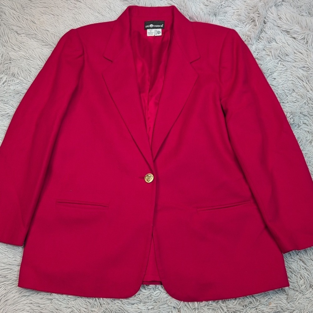 Vintage Sag Harbor Jacket Womens 18 Red Wool Blazer Pockets Coat Preppy Soft